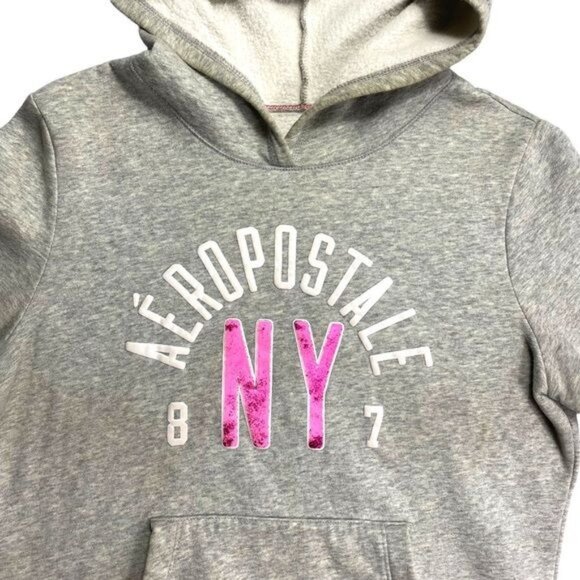 Aeropostale 87 NY Gray Hoodie Sweatshirt Large Cotton/Polyester Blend - Picture 2 of 8
